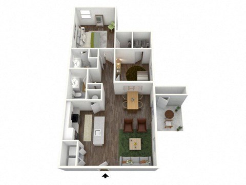 Floor plan for 2 beds, 2 baths, 1025 sqft